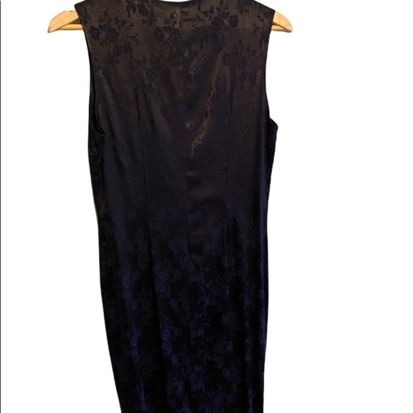 M.E. 90s Y2K Satin Sleeveless Zip Up Dress with Navy Floral Print on Black - Picture 4 of 5